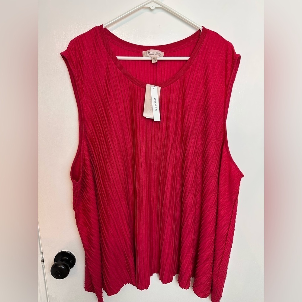 Philosophy Red Pleated sleeveless Holiday Blouse